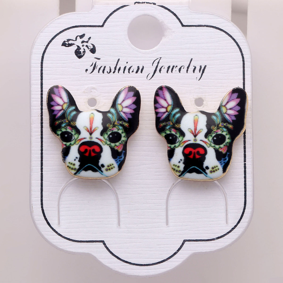 French Bulldog Boston Terrier Stud Earrings Enamel Colorful From the Ginger Lyne Collection - Style 3