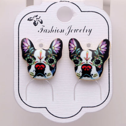 French Bulldog Boston Terrier Stud Earrings Enamel Colorful From the Ginger Lyne Collection - Style 3