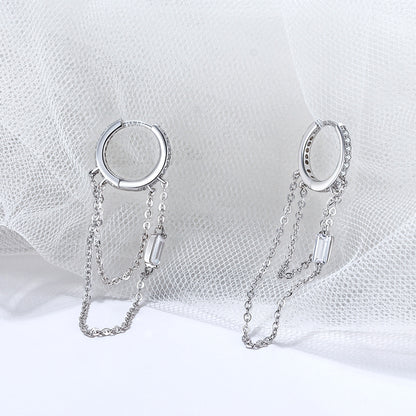 Chain Dangle Hoop Earrings for Women Cubic Zirconia Sterling Silver Ginger Lyne Collection