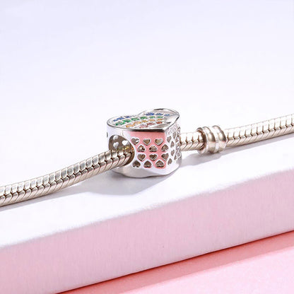 Heart Charm European Bead Sterling Silver Rainbow CZ Ginger Lyne Collection