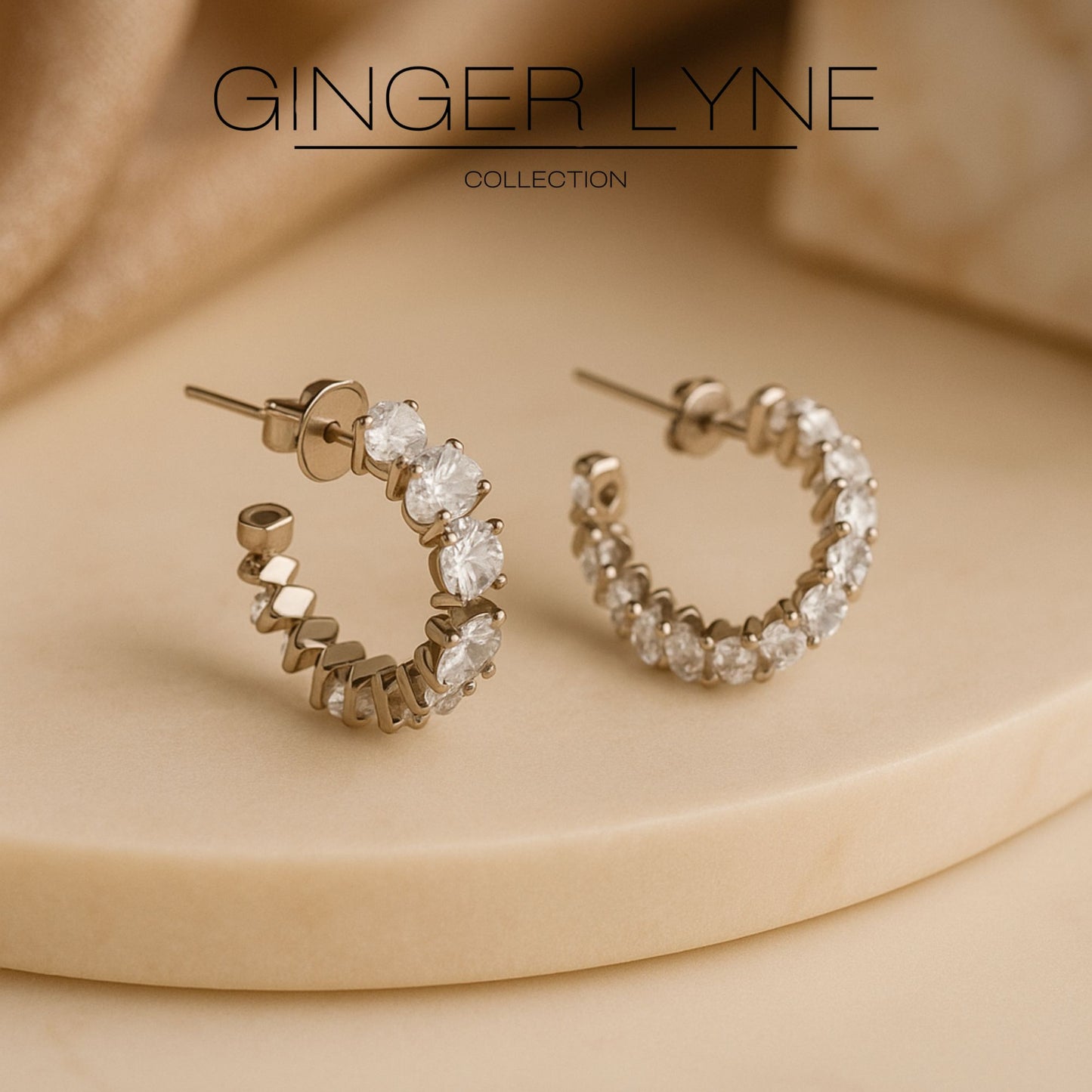 Marquise Hoop Earrings for Women CZ Gold over Silver Stainless Steel Ginger Lyne Collection - Silver