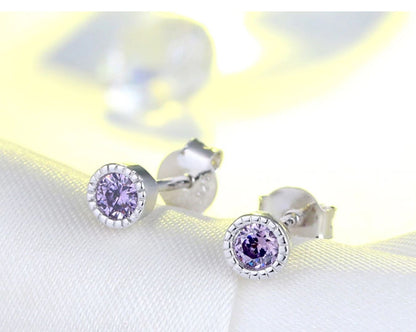 Purple Stud Cz Earrings Sterling Silver 5mm Womens Girls Ginger Lyne Collection