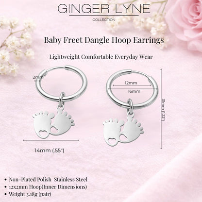 BabyFeetDangleHoopEarringsforWomen12mmNon-PlatedSilverToneStainlessSteelbyGingerLyne_Silver-4