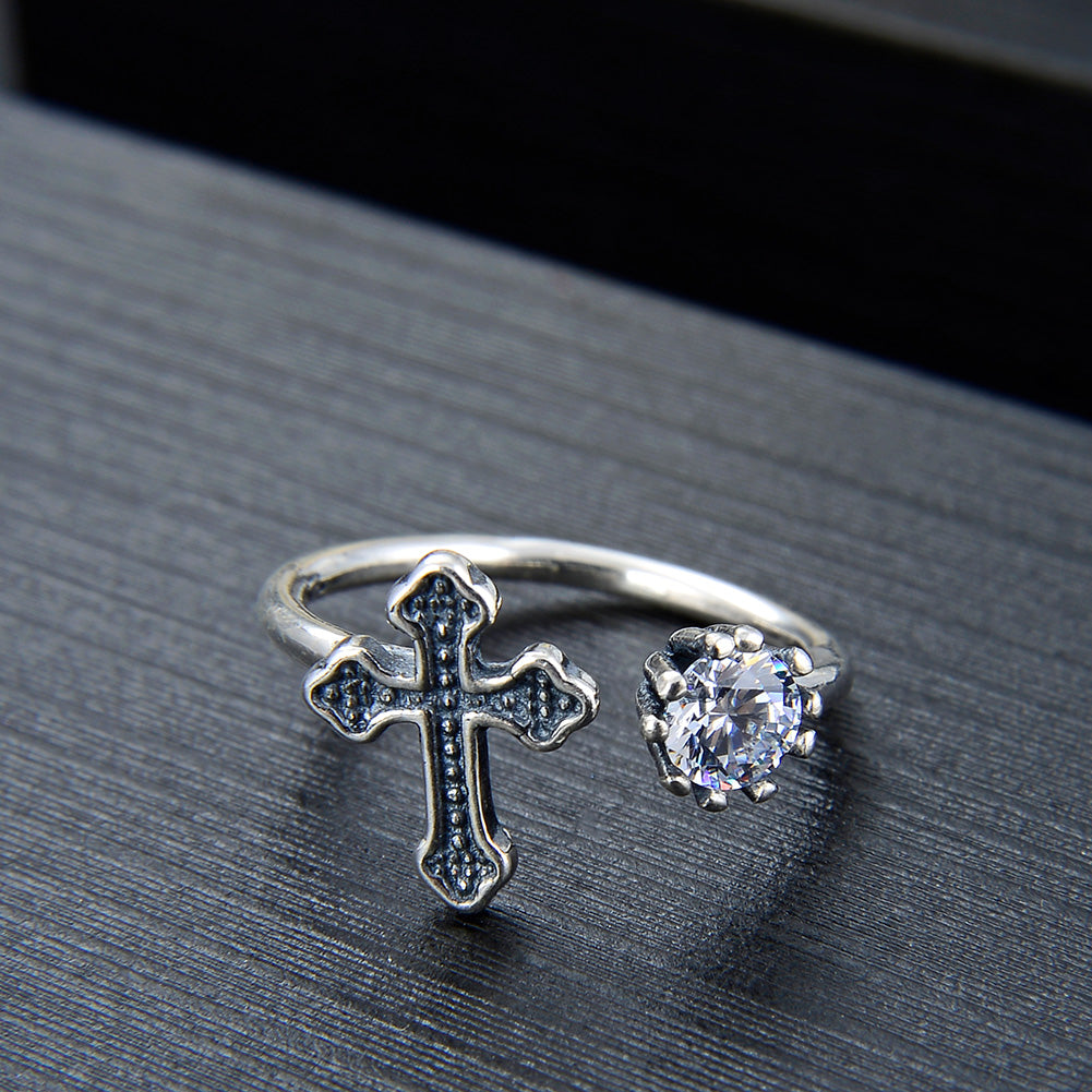 Black Cross Ring for Women Adjustable Sterling SIlver CZ Ginger Lyne Collection Fashion Jewlery