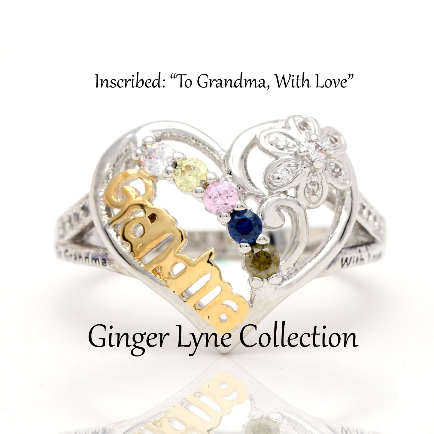 HeartRingInscribedToGrandmaWithLovePlatedCzWomensGingerLyneCollection_Silver-5