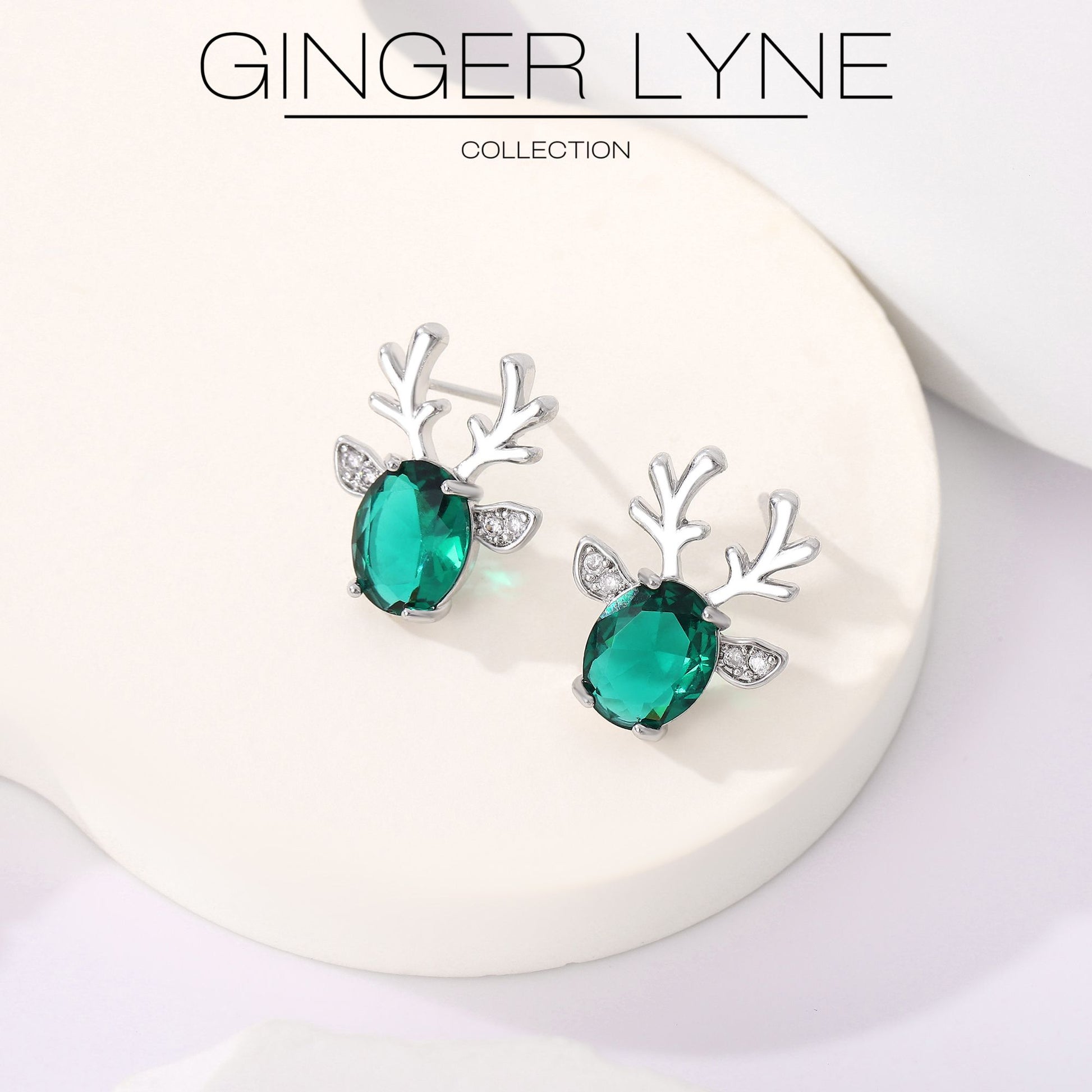 ReindeerStudEarringsforWomenWhiteGoldPlatedCZChristmasJewelryGingerLyneCollection_Green-2