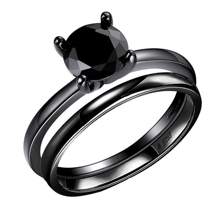 Envy Wedding Ring Set by Ginger Lyne Sterling Silver Engagement Ring and Band for Women