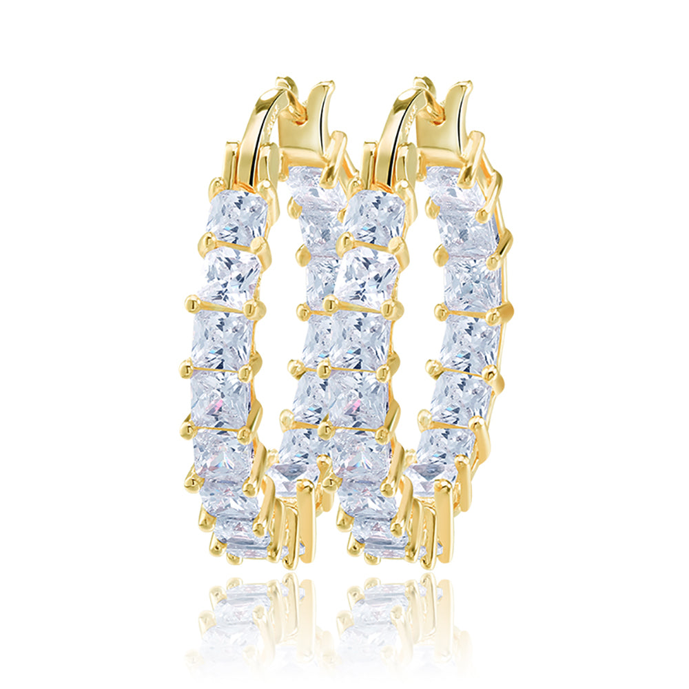 Hoop Earrings for Women Princess Cubic Zirconia White Gold Plated Ginger Lyne Collection - Gold