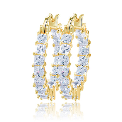 Hoop Earrings for Women Princess Cubic Zirconia White Gold Plated Ginger Lyne Collection - Gold