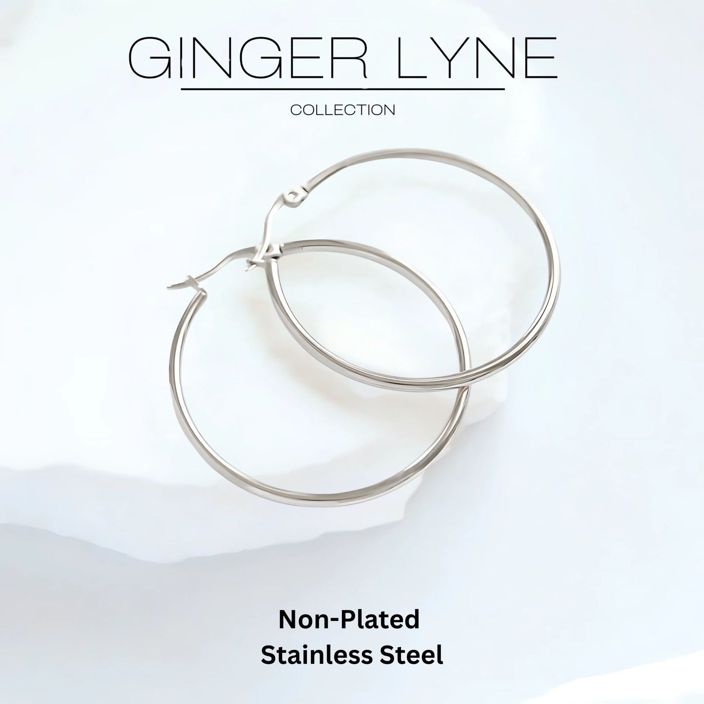 Plain Large Hoop Earrings for Women Non Plated Polished Stainless Steel Ginger Lyne Collection - Silver