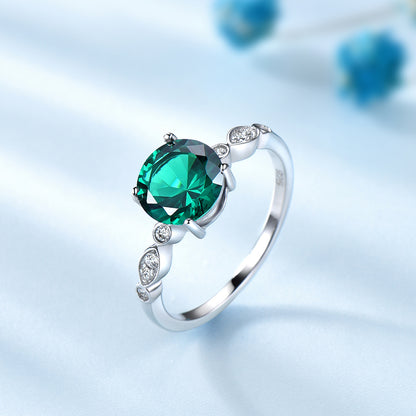 Engagement Ring for Women   Round Birthstone Emerald  Sterling Silver Ginger Lyne Collection