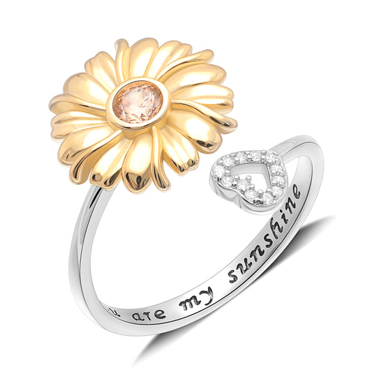 Sunflower Heart Ring Womens Cubic Zirconia Sterling Silver Ginger Lyne Collection