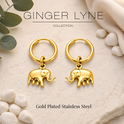 DangleElephantHoopEarringsforWomen12mmGoldPlatedStainlessSteelbyGingerLyne_Silver-4