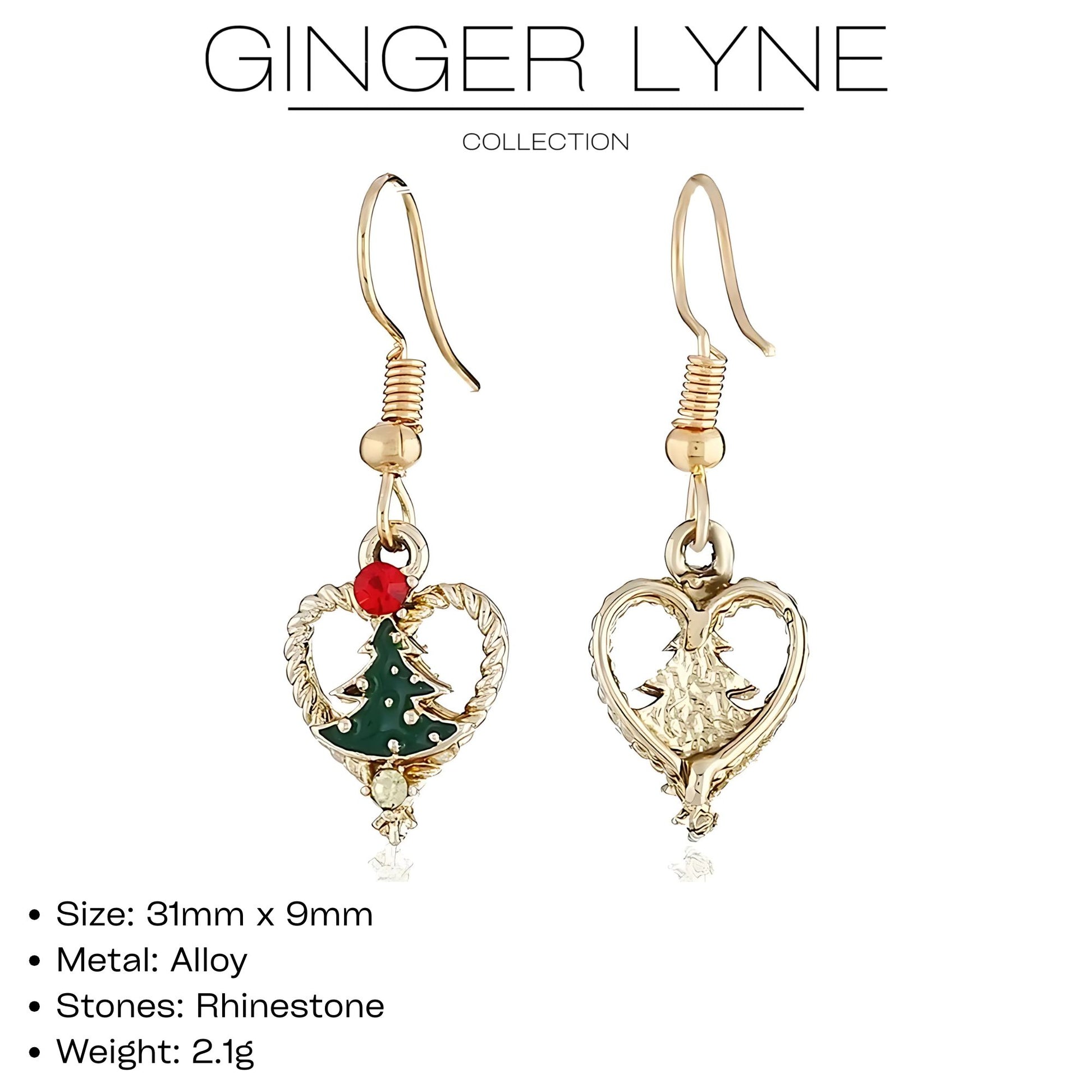 ChristmasTreeHeartHookEarringsWomensGreenEnamelGoldToneAlloyGingerLyneCollection_Green-4