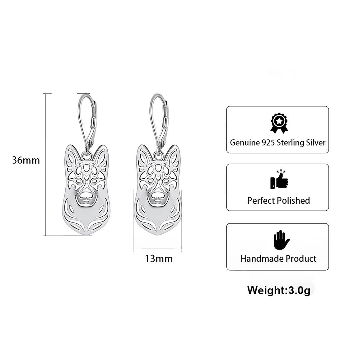 German Shepherd Dog Silver Necklace Earrings Set Women Ginger Lyne Collection - Earrings