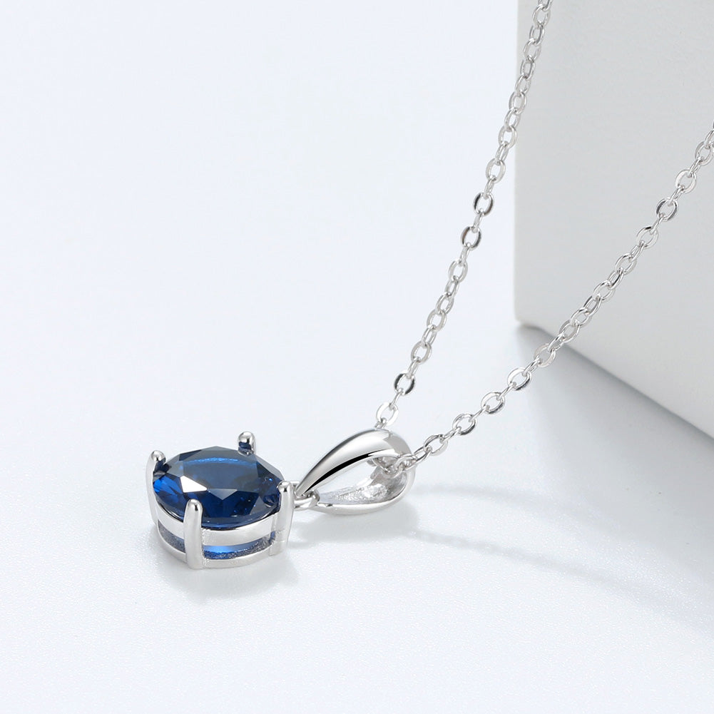 Solitaire Birthstone Necklace for Women Cz Sterling Silver Ginger Lyne Collection - September-Sapphire Blue