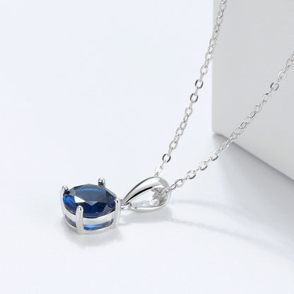 Solitaire Birthstone Necklace for Women Cz Sterling Silver Ginger Lyne Collection - September-Sapphire Blue