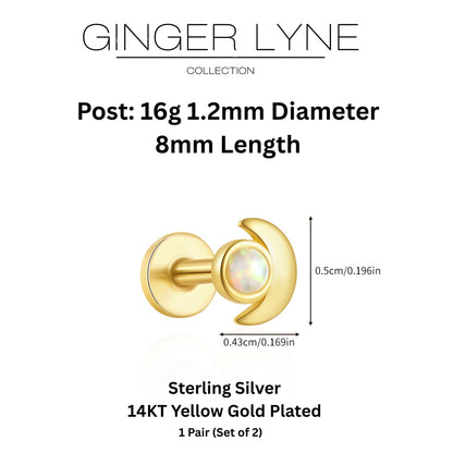 MoonFlatBackOpalEarringsforCartilageHelixTragusLobe16gGoldoverSterlingSilverStudsPairbyGingerLyne_White-3