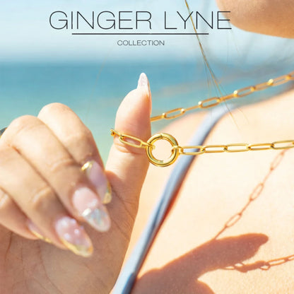 Carabiner Charm Necklace for Women Paperclip Chain Round Carabiner Holder Stainless Steel by Ginger Lyne - 14mm/Gold