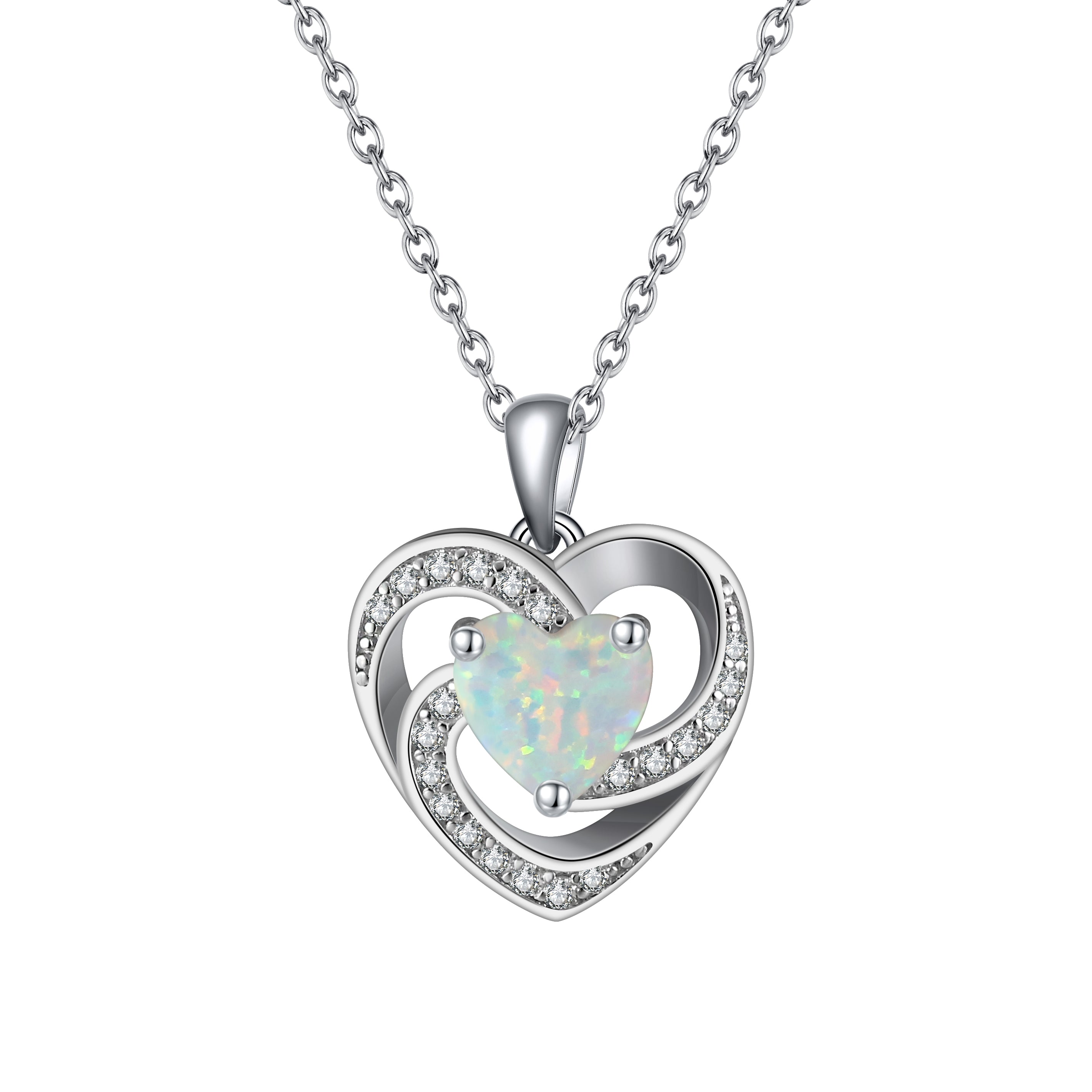 Ginger Lyne Collection Sterling Silver Cz Heart Fire Opal Pendant Necklace for Women