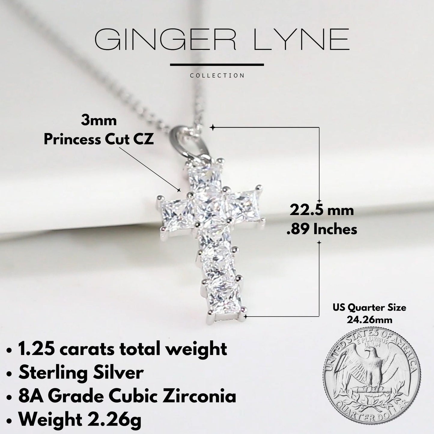 Cross Necklace for Women by Ginger Lyne 14K White Gold Sterling Silver Cross Pendant for Girls