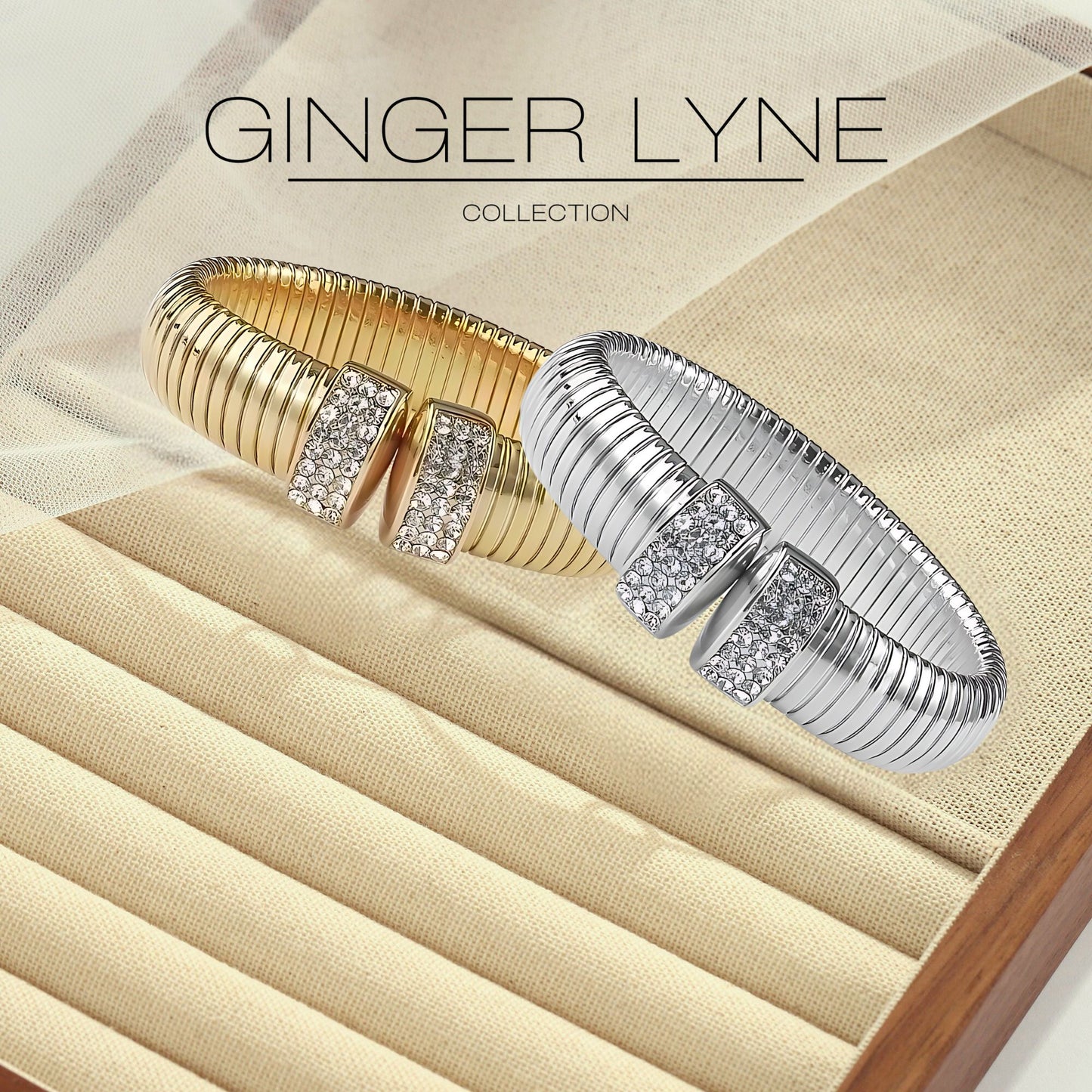 RibbedStretchBangleBraceletforWomenStainlessSteelCubicZirconiaCuffGingerLyneCollection_Gold-6
