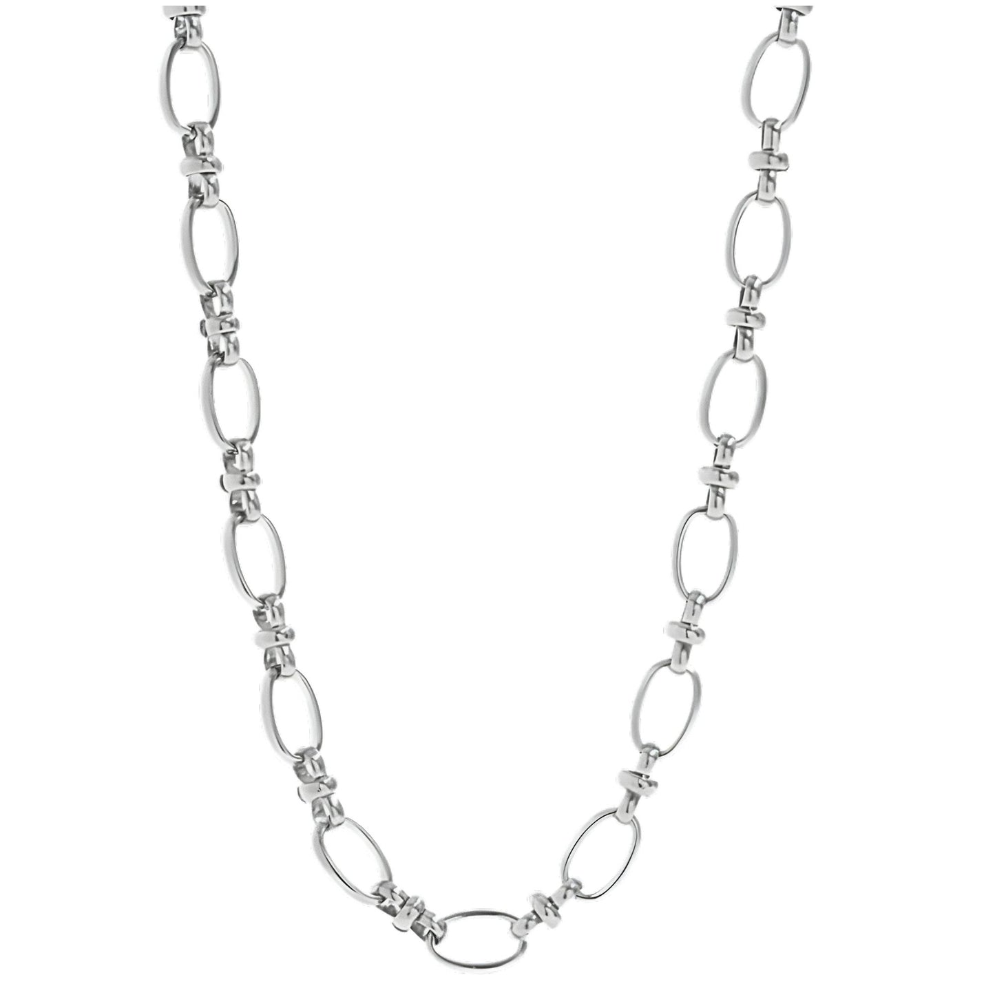 OvalLinkCircleChainNecklaceforWomen18KTGoldPlatedStainlessSteel16"-18"GingerLyneCollection_Silver-tone-1