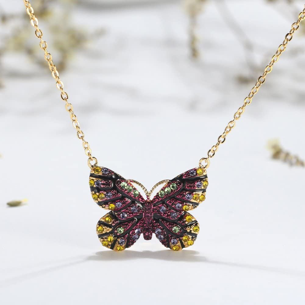 Butterfly Chain Pendant Necklace for Women Red Cubic Zirconia Ginger Lyne Collection - Purple
