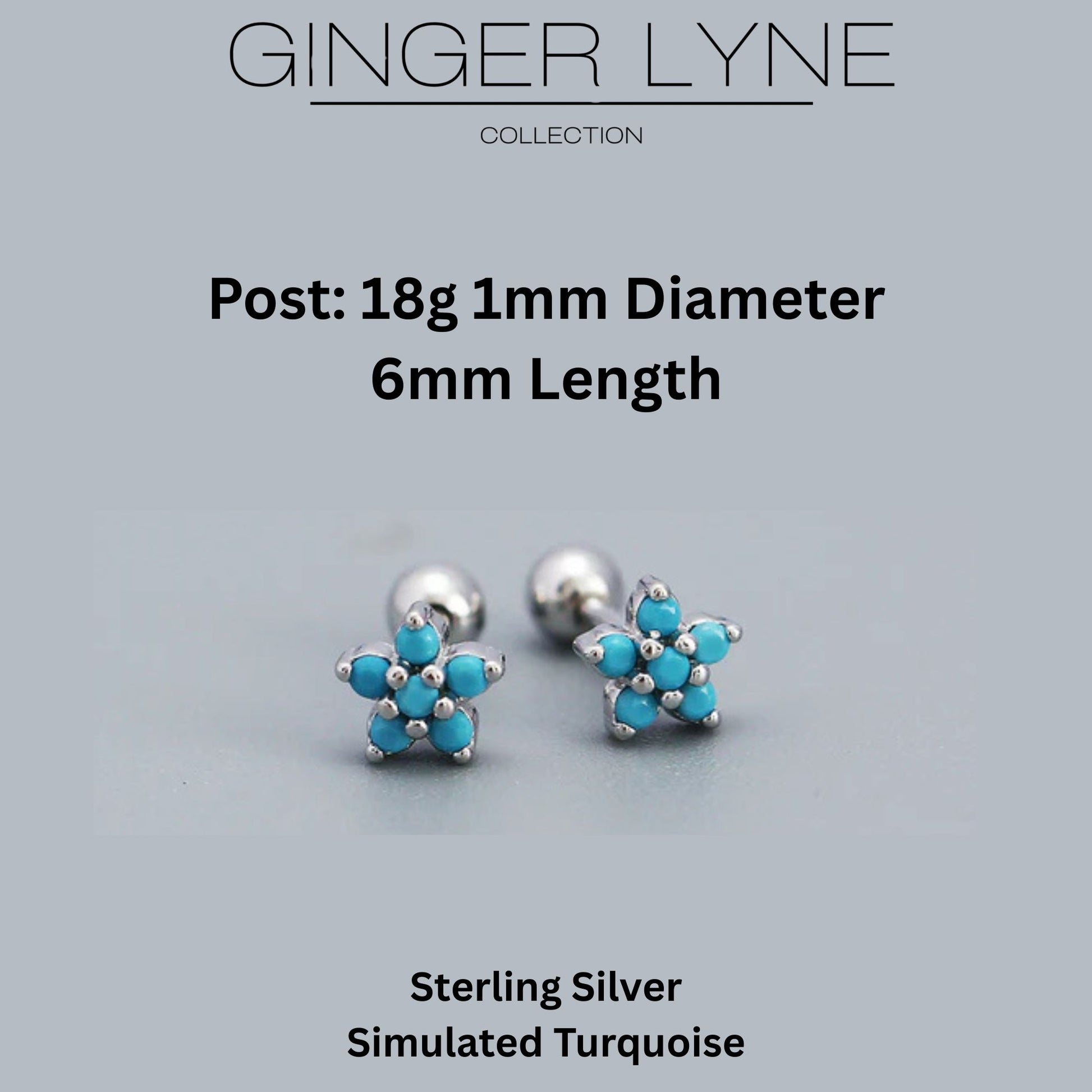 TurquoiseFlowerEarringsforWomenSterlingSilver18G6mmCartilageHelixUpperLobeBodyPiercingGingerLyne_Green-4