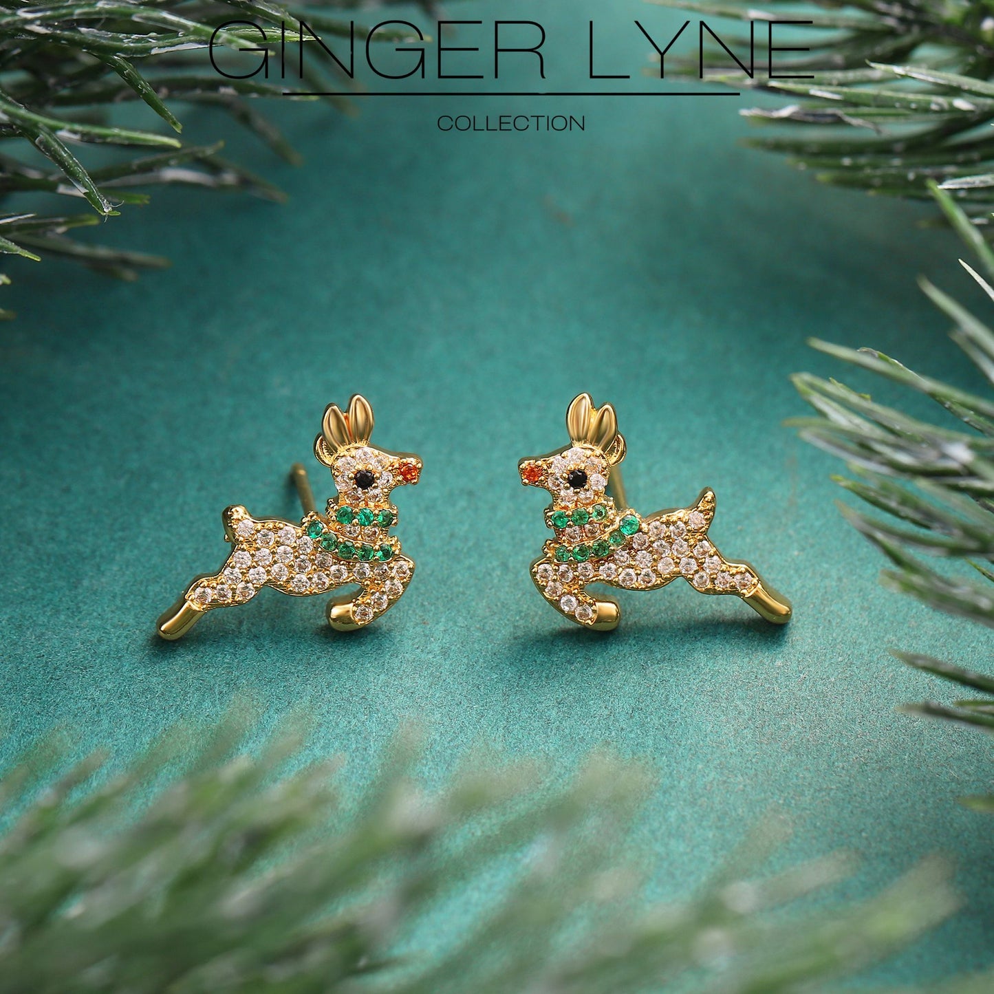 ChristmasReindeerEarringsWomensFlyingDeer14KTGoldPlatedStudCZGingerLyneCollection_Gold-4