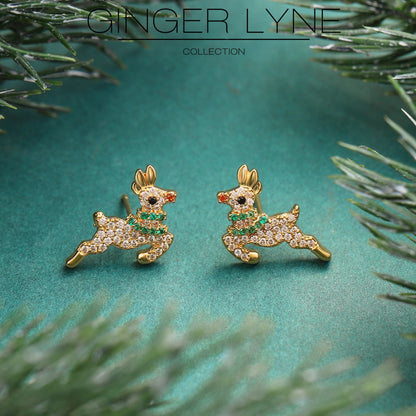 ChristmasReindeerEarringsWomensFlyingDeer14KTGoldPlatedStudCZGingerLyneCollection_Gold-4