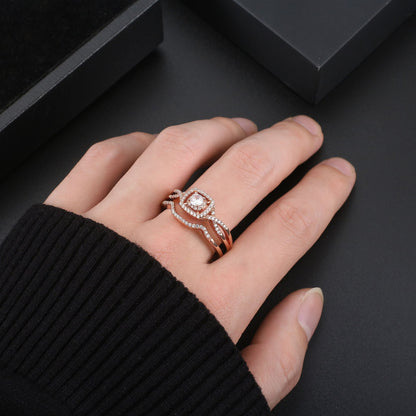 Wedding Ring Set for Women Halo CZ  White Gold Sterling Silver Engagement Ring Ginger Lyne Collection