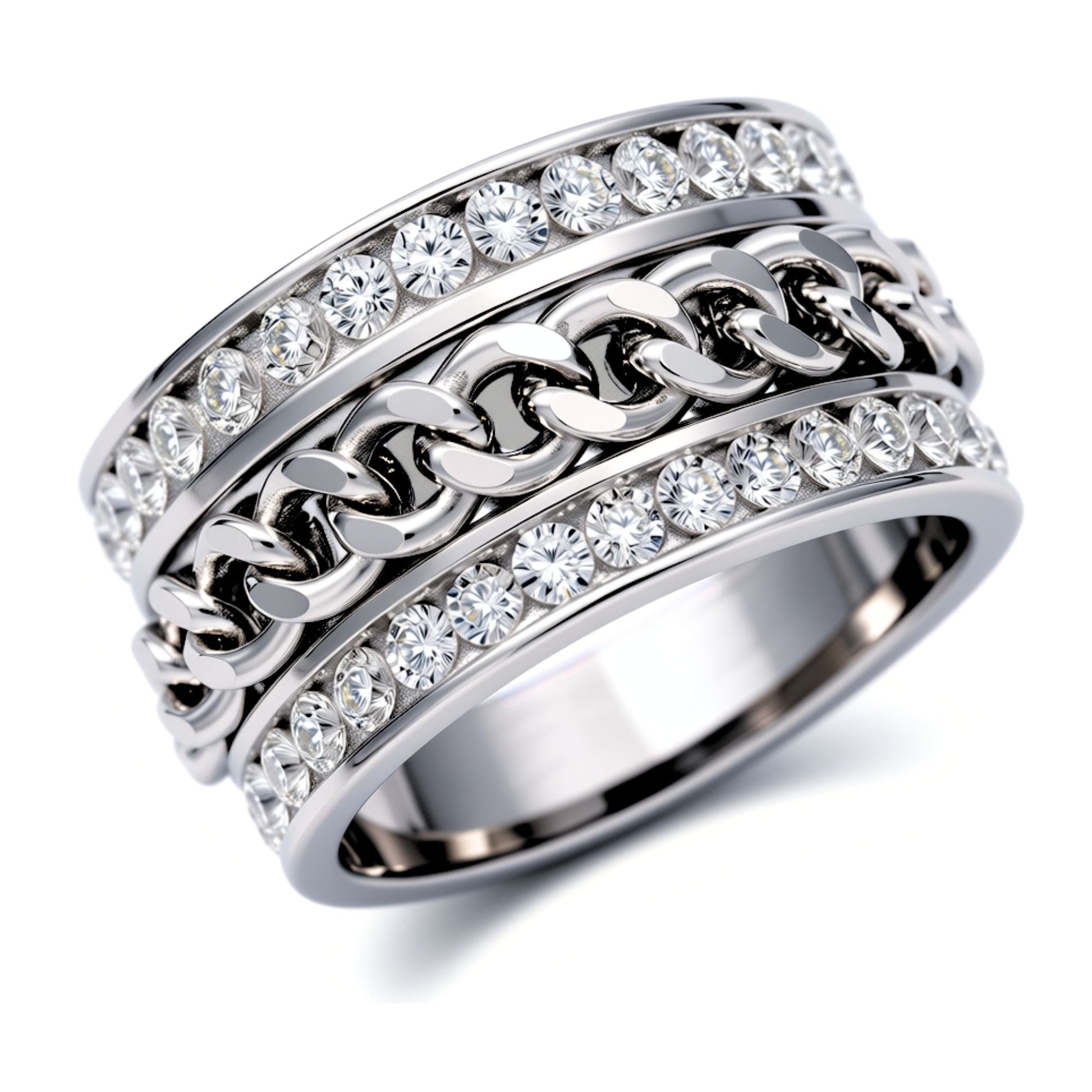 TwoRowCZEternityRingforWomenwithSpinnerStainlessSteel11MMWideBandGingerLyne_Silver-1
