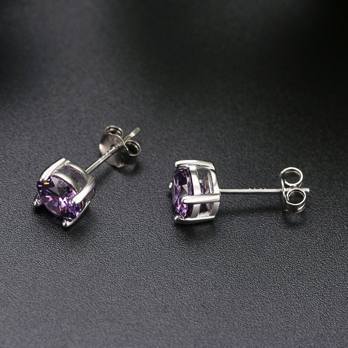 February Birthstone Stud Earrings for Women Purple Cubic Zirconia 6mm Sterling Silver Studs by Ginger Lyne - Purple