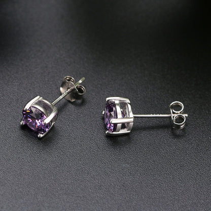 February Birthstone Stud Earrings for Women Purple Cubic Zirconia 6mm Sterling Silver Studs by Ginger Lyne - Purple
