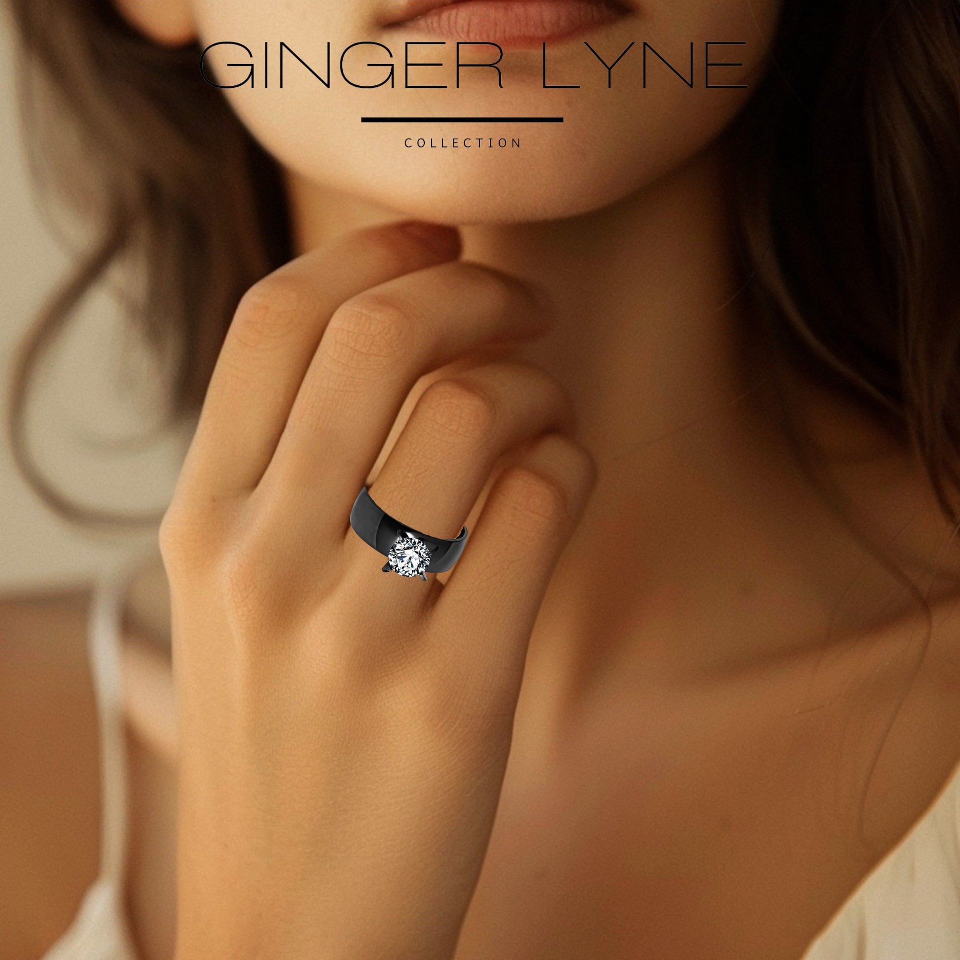 6mmGoldStainlessSteelWomenEngagementRingGingerLyneCollection_Black-3