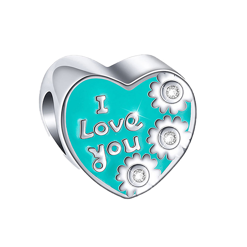 Heart Love You Charm European Bead Sterling Silver CZ Ginger Lyne Collection