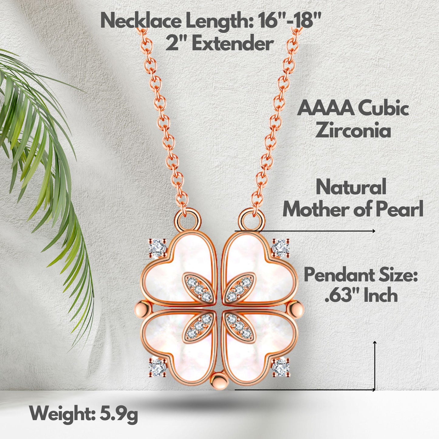 4 Leaf Clover Heart Pendant Necklace for Women Magnetic Sterling Silver Ginger Lyne Collection - White Gold