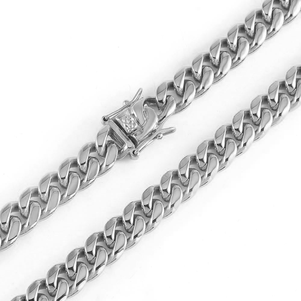 Cuban Link Chain Necklace Gold Stainless Steel Hip Hop Men Women Ginger Lyne Collection - Silver-10mm-24