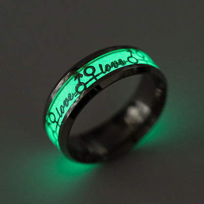 Love Glow In Dark Wedding Band Ring Stainless Steel Men Women Ginger Lyne Collection