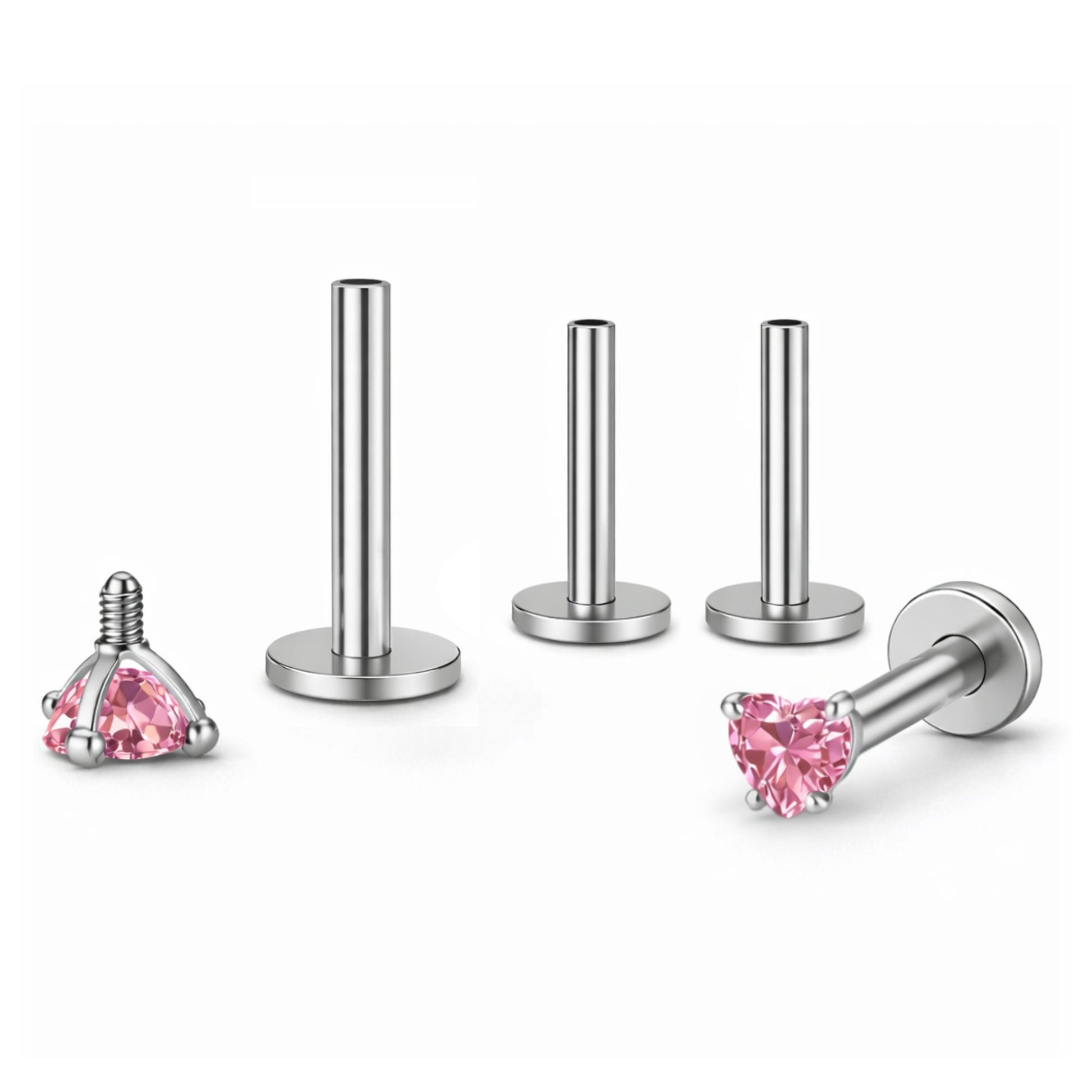 Small Heart CZ Solitaire Flat Back Stud Earrings Body Piercings by Ginger Lyne 2 Sets Post 6mm 8mm Included