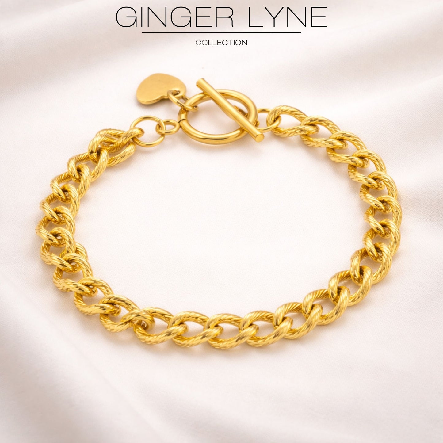 HeartCharmToggleBraceletforWomenbyGingerLyneStainlessSteelChain_Gold-5