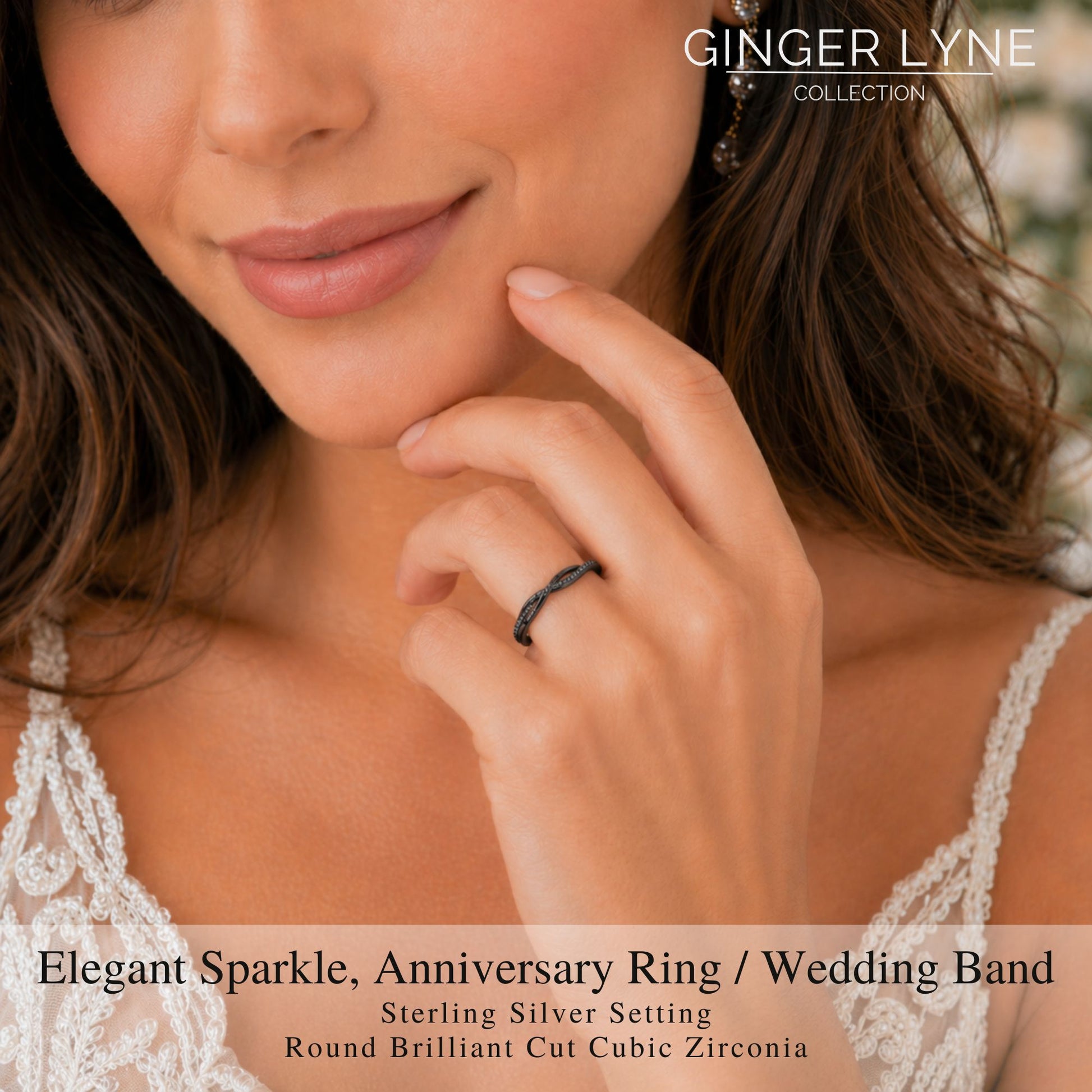 QueenaSterlingSilverBlackWeddingBandforWomenHalfEternityCzAnniversaryRingbyGingerLyneCollection_BlackBlackStonesCZ-3