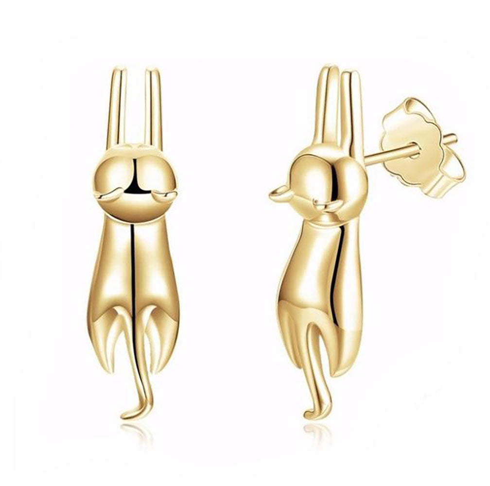 Hanging Cat Kitty Stud Earrings for Women Sterling Silver Ginger Lyne Collection - Gold