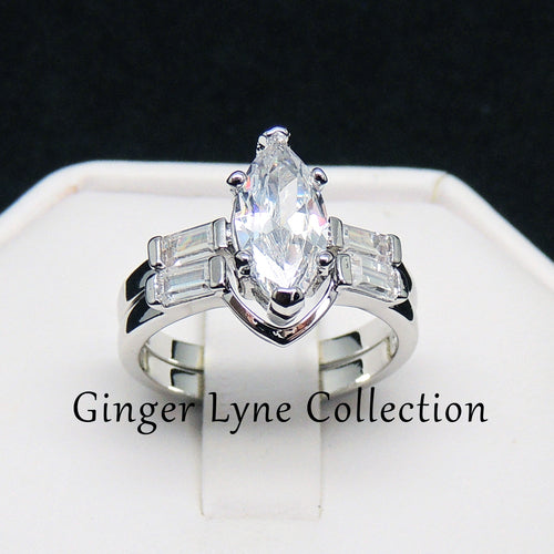 Nicole Wedding Ring Set for Women Marquise Baguette Cz Engagement Ring and Band by Ginger Lyne