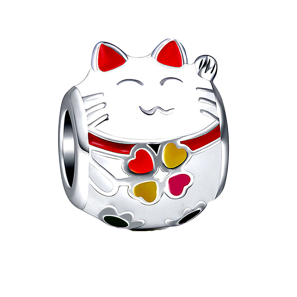 Kitty Cat Charm European Bead Enamel Sterling Silver Ginger Lyne Collection