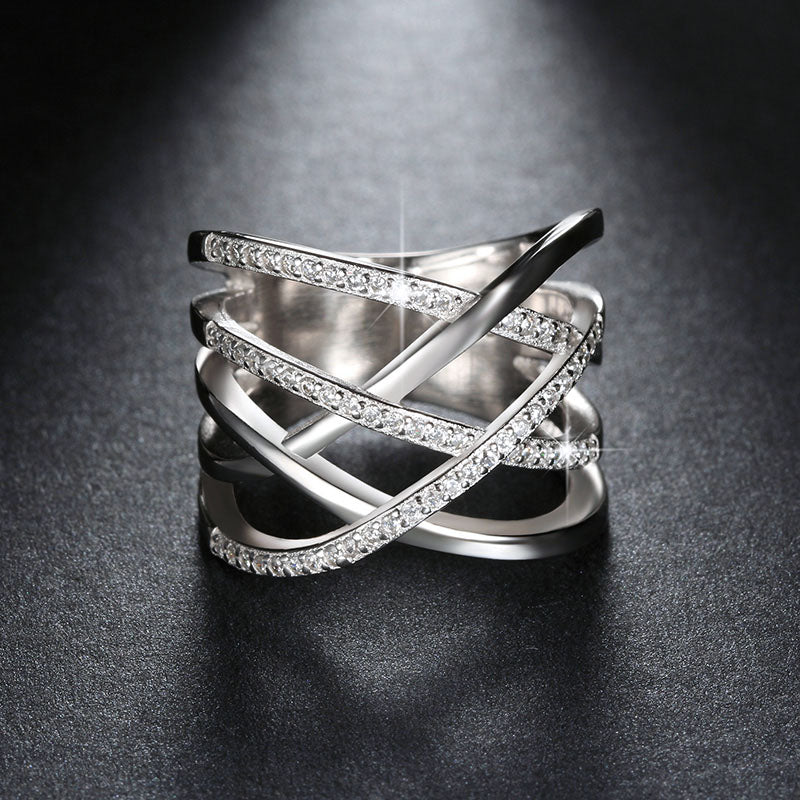 Infinity Ring for Women Crisscross Micro Pave Cz White Gold Plated Ginger Lyne Collection