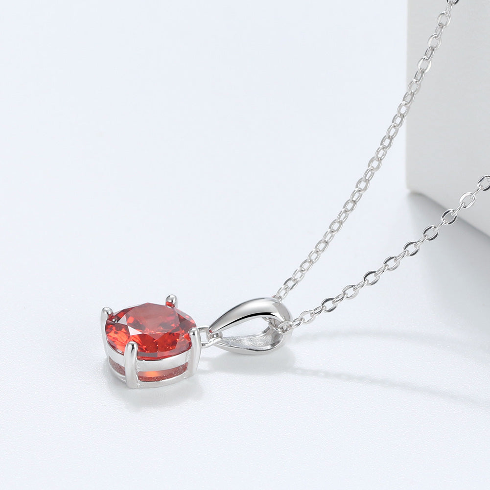 Solitaire Birthstone Necklace for Women Cz Sterling Silver Ginger Lyne Collection - Janurary-Garnet Red