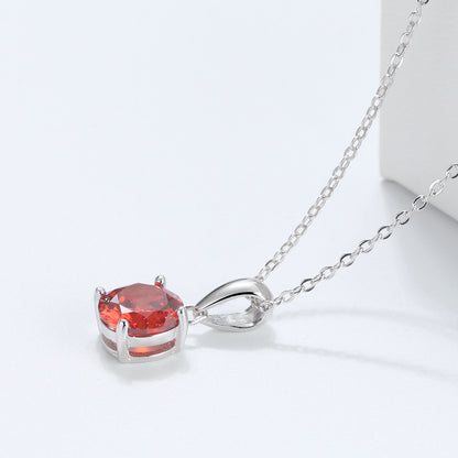 Solitaire Birthstone Necklace for Women Cz Sterling Silver Ginger Lyne Collection - Janurary-Garnet Red