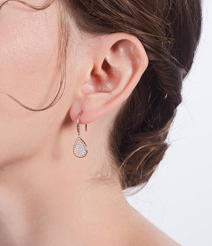Teardrop Dangle Hook Earrings for Women Pave Cz Sterling Silver Ginger Lyne Collection - Rose Gold
